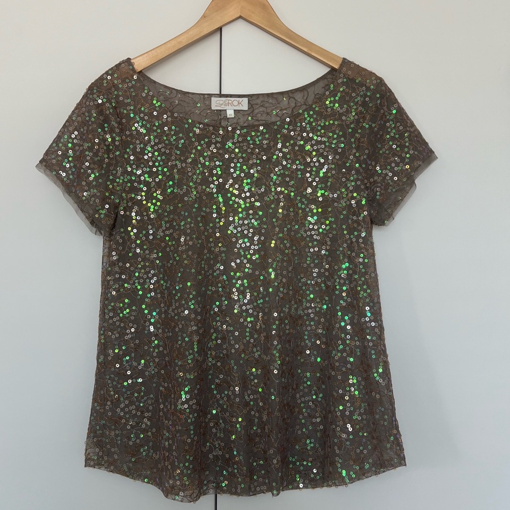 LaRok Sequined Tulle Tee Shirt XS